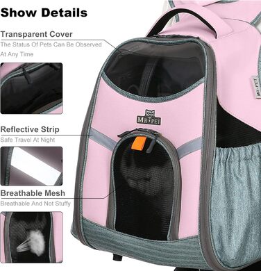 PETCUTE Рюкзак для тварин, рюкзак для собак, дихаючий та складаний рюкзак для котів з внутрішньою страховою стропою, світловідбиваючими смугами, рюкзак для собак з виймальною підстилкою, до 8 кг (Рожевий)