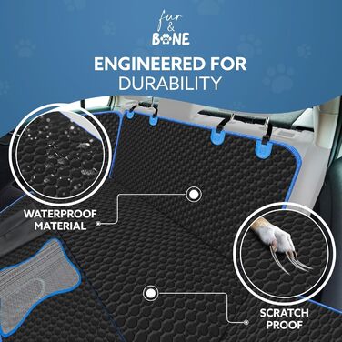 Чохол на автосидіння для собак Fur & Bone: водонепроникний, зносостійкий, з сіткою, універсальний (чорний/синій)