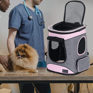 Рюкзак для котів і собак Petsfit до 5 кг, з сіткою, грудним ременем і м'якими вставками, зелено-сірий, дихаючий