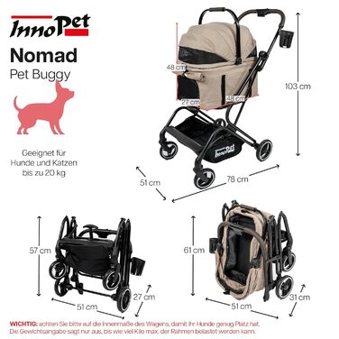 Візок для собак Innopet Nomad Compact - легкий, складаний візок для собак та котів до 20 кг, знімний кузов, переноска та автокошик