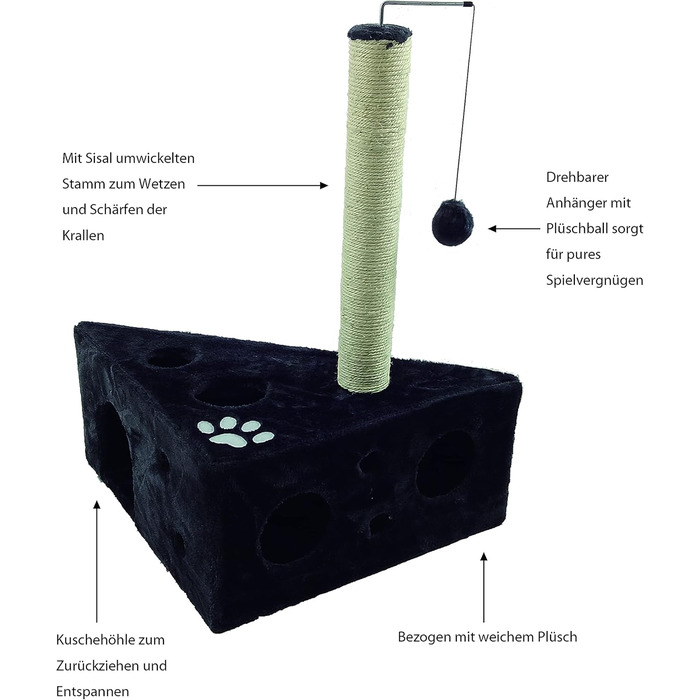 Дряпка для котів Dehner Tammy, 68 x 45 x 45 см, плюш/фліс/сизаль, чорна