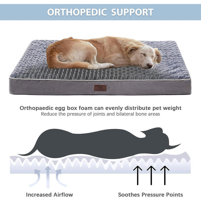 Ортопедичне собаче ліжко WNPETHOME великого розміру, 107 x 76 x 10 см, сіре, з ефектом пам'яті, м'який плюш, знімний