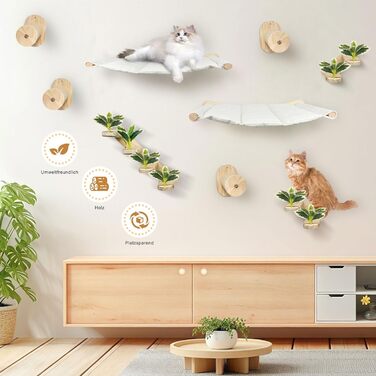 Настінна комплексна система для котів Lohofrnny: драбини, гамаки, когтеточки з натурального дерева, DIY