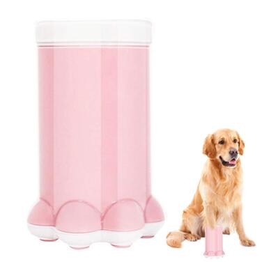 Набір для миття лап домашнім тваринам PJDDP: чаша з силіконовою щіткою для собак, котів. Очищувач лап для собак середніх порід, цуценят. Рожевий