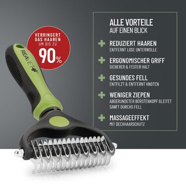 Щітка для собак та котів ReaVET для видалення підшерстя та ковтунів. Підходить для великих порід, має масажний ефект та захищає верхній шар шерсті. Розмір M-L