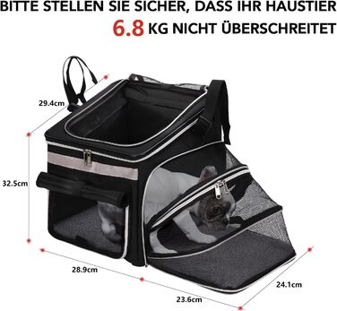 Сумка на велосипед для тварин, рюкзак для собак та котів з сіткою, складана переноска для малих та середніх собак та котів до 6 кг (Чорний)