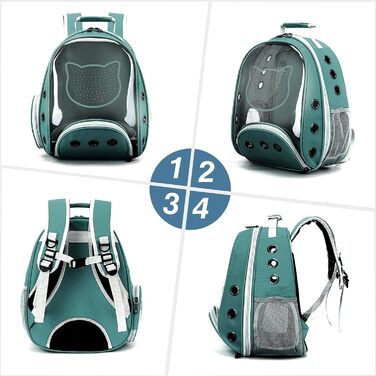 Рюкзак для котів та маленьких собак PETCUTE, дихаючий, знімний килимок, до 6 кг, з прозорим вікном, для подорожей (темно-зелений)