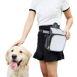 PETCUTE Сумка для тренування собак, міцна сумка для ласощів, сумка для перекусів для собак зі змінним плечовим ременем, поясний ремінь і кліпса (темно-сірий + сірий)