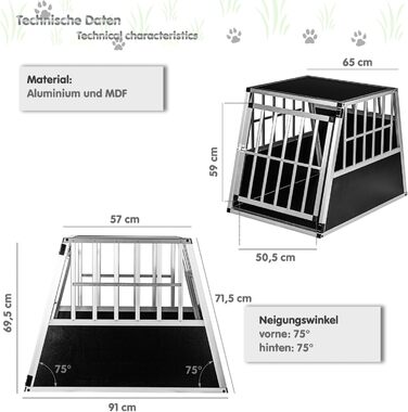 Кія для собак з похилою передньою та задньою стінками, 75° - вибір розміру, M (54×69×60 см), L (65×91×69,5 см)
