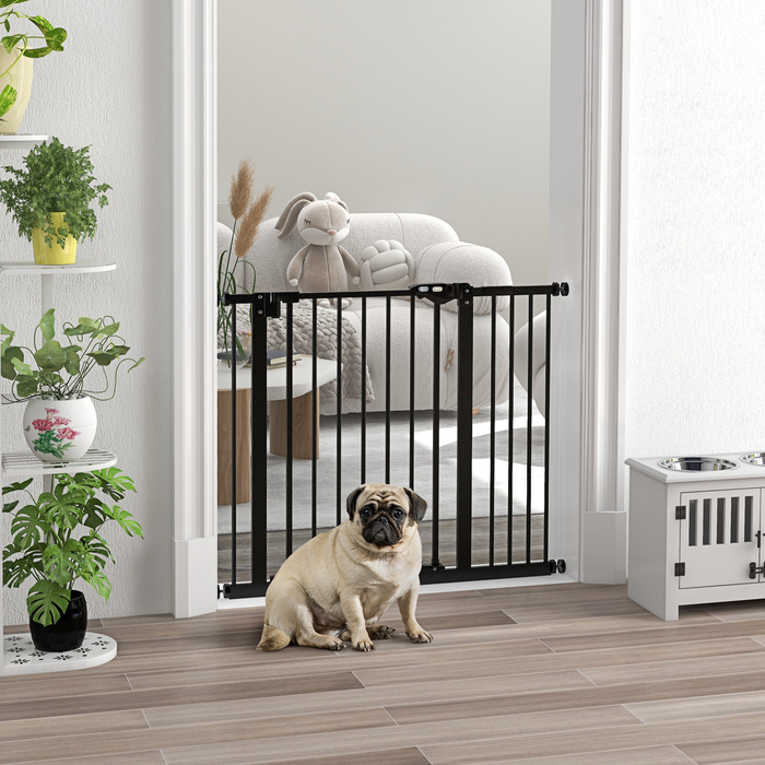 PawHut Door Gate Gate, Шлагбаум, 74-80/87-94 см, Сходові ворота для домашньої тварини, Ворота для собаки в т.ч. різні надставки, Захисні ворота без свердління, Метал, Пластик, Чорний | Аосом