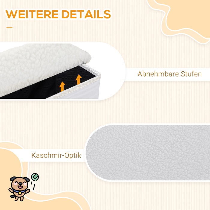 PawHut Pet Stairs Складні сходи для кішок Сходи для собак 3 сходинки з місцем для зберігання для кішок і собак МДФ білий 40x54x48см