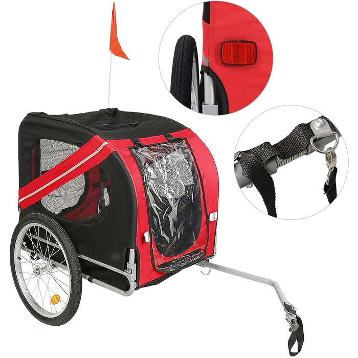 Дитячий причіп 2-в-1 для велосипеда з функцією бігу, причіп для собак середніх порід, вантажопідйомність до 40 кг (червоний / чорний)