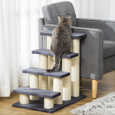 PawHut Pet Stairs 4-ступінчасті сходи для собак і сходи для кошенят, м'який плюш, сірий, 60x40.5x59см | Аосом