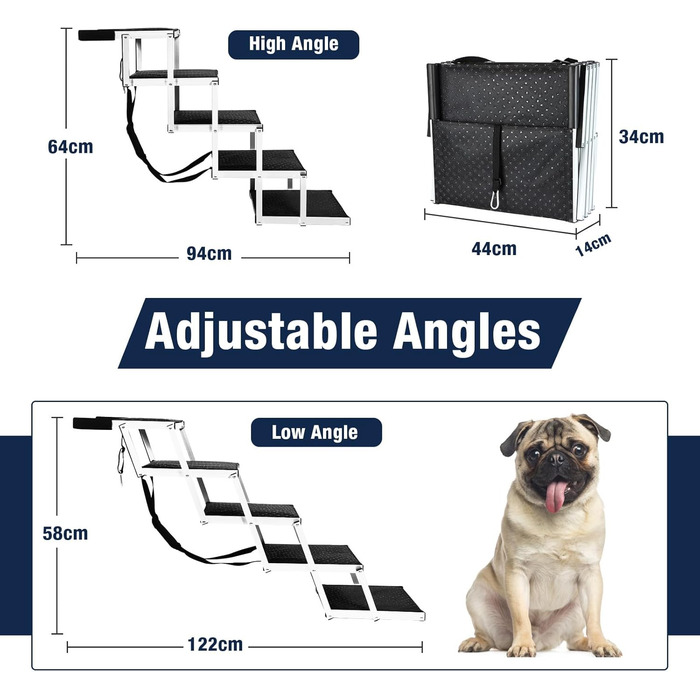 Сходинки для собак великих порід: портативні, складні, з антиковзким покриттям, для авто, SUV, вантажівок (до 80 кг, 5 сходинок)