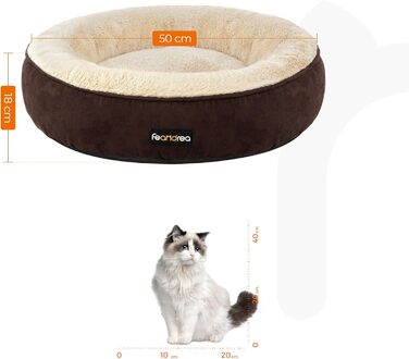 Ліжко для собак та котів Feandrea Donut, діаметр 50 см, коричневе, 50 x 50 x 18 см