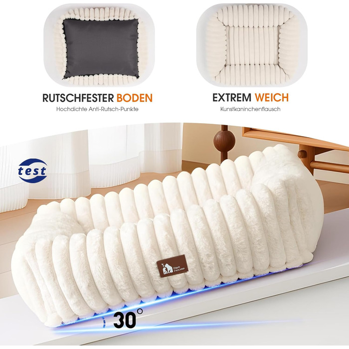 Ортопедичний лежак для собак великих порід, лежанка для собак XL, з м'якою подушкою для шиї, знімний та пральний килимок, з ручками (Бежевий, 109 * 76 * 20 см)