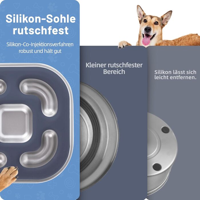 Антислизька годівниця для собак Nayelf з нержавіючої сталі 304, з силіконовим дном, 23*23*4.5 см