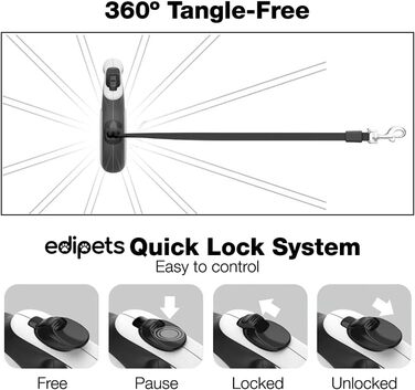 Рулетка для собак Edipets, висувна, нейлон, 5 м, 360°, для малих, середніх та великих собак (біла, M)