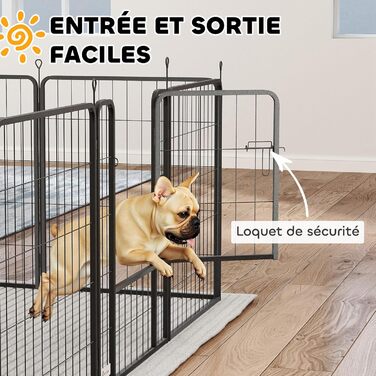 PawHut Вольєр для собак, сталевий вольєр з 12 панелей, модульний та складаний, переносний, 60H см з 2 дверима, загін для маленьких собак, для використання в приміщенні та на вулиці, чорний (12P 204 x 204 x 80 см)