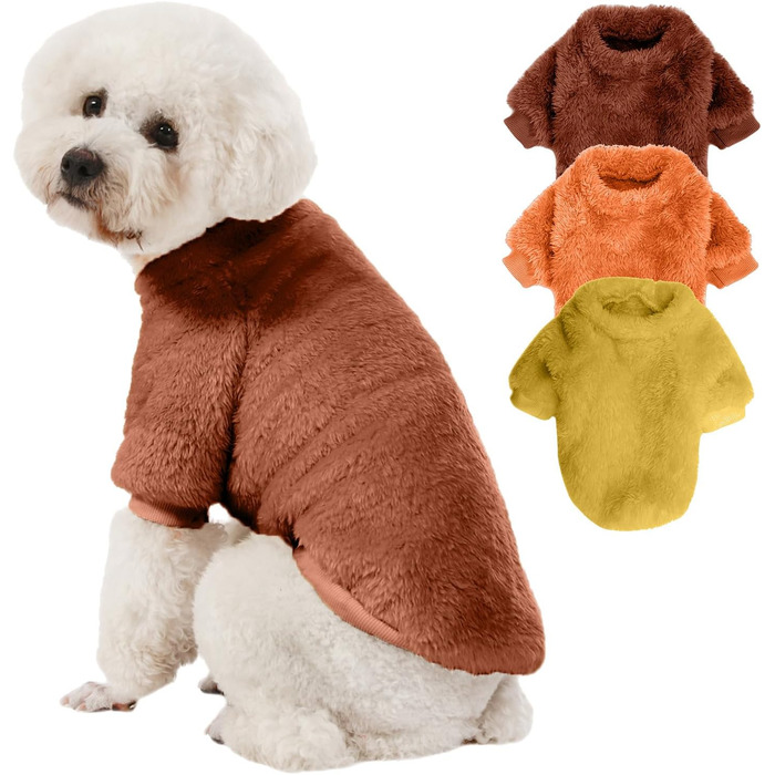 Пуловери для собак Kyaringtso, 2 шт., для маленьких собак, теплий зимовий пуховик для цуценят, для дівчаток та хлопчиків, (XXS, Оранжевий, Коричневий, Жовтий)
