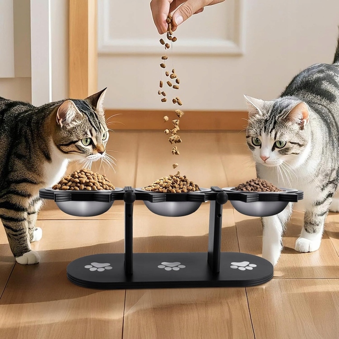 Дерев'яна стійка для годування тварин з 3 сталевими мисками