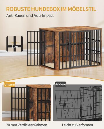 Дерев'яний вольєр для собак Hzuaneri DFC86801B (XXL) 120x75x81 см, з годівницею, вінтажний коричневий, для дому