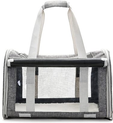 Транспортна переноска для собак та котів PETCUTE, складана, з внутрішнім ремінним кріпленням, схвалена авіакомпаніями, дихаюча, для подорожей та прогулянок (сіра)