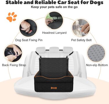 Автокрісло для собак VavoPaw, чорне, M: для собак до 25 кг, з м'якою подушкою та страхувальним ременем