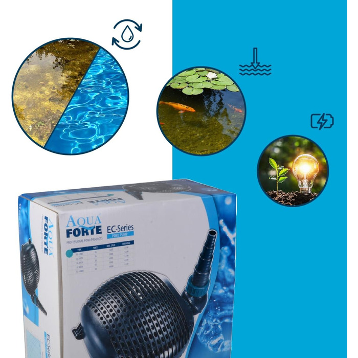 AquaForte EC 8000 фільтр-насос для ставка, 50 Вт, 8000 л/год, 4 м, кабель 10 м, для водоспадів, струмків, фонтанів