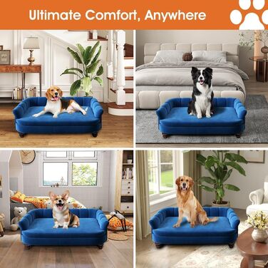 Диван для собак SEYNAR: зручний диван для великих та середніх собак, м'яке оксамитове сидіння, міцні собачі меблі для вітальні, миється, колір Navy