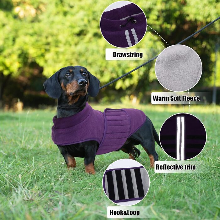 Флісова куртка для собак, джек-рассел, мініатюрний джек-рассел, зимова куртка з відбиваючими елементами, водовідштовхуюча, фіолетовий, розмір L (довжина спини 45 см)
