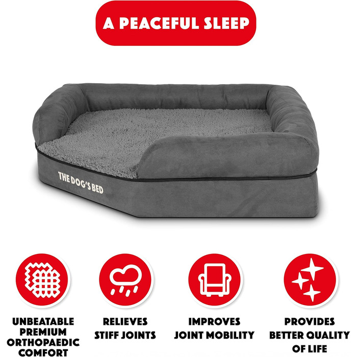 Ортопедичне ліжко для собак з memory foam, водонепроникне, кутове, середнього розміру, чорний плюш, для собак з артритом та дисплазією кульшових суглобів, терапевтичне та підтримуюче