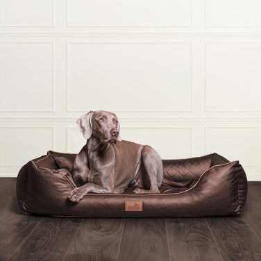 Ортопедичне собаче ліжко Tierlando Louis з стьобаного штучного шкіровинилу в клітинку з матрацом з Memory Foam, 100x75 см, Колір: Коричневий