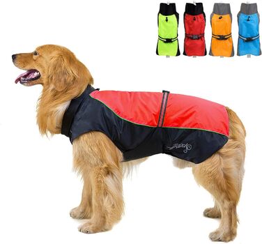 Водонепроникний дощовик для собак середніх та великих порід Zunea, відбиваючий, легкий, вітронепроникний, з підкладкою з сітки, захист від дощу, одяг для активного відпочинку, прогулянок, зеленого кольору, 3XL, 7XL (1 шт), червоний
