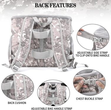 Велосипедна сумка-переноска для собак та котів до 6,8 кг, сірого кольору. З регульованим плечовим ременем та страхувальним тросом.