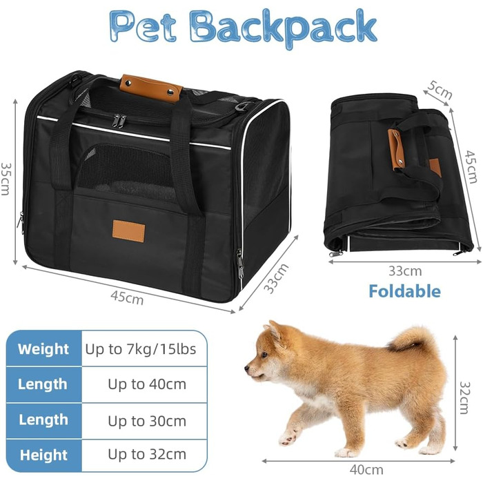 Транспортна сумка для котів Alaoo, переноска для котів та собак, чорна, до 7 кг