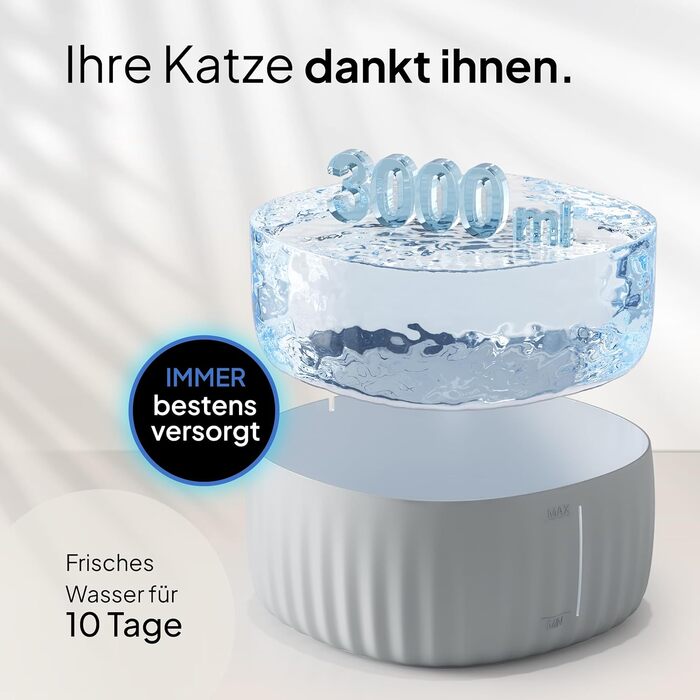 Автоматичний фонтан для котів PrettyPaw Aqua Flow Pro, 3 л, надтихий, BPA Free, з LED підсвіткою та вугільним фільтром, легкий у догляді, сірий