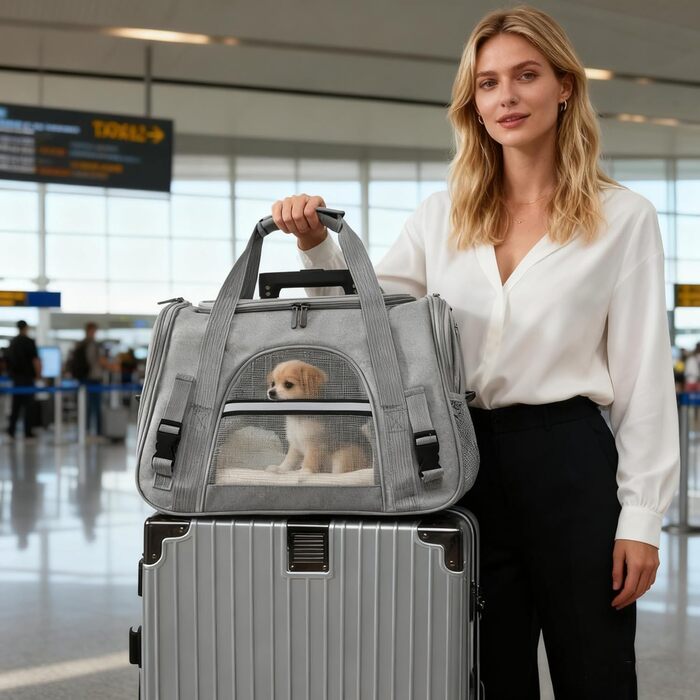 Транспортна сумка для котів та собак, складана, сіра. Дыхаюча переноска для тварин для ветеринара, авто, літака, поїзда