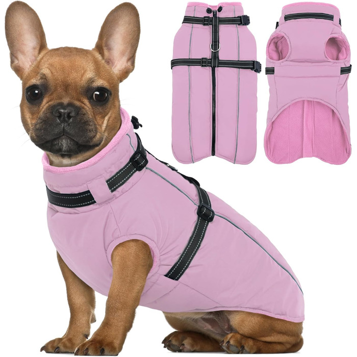 Теплий зимовий одяг для собак Lelepet: куртка з інтегрованим шлейкою, вітронепроникний флісовий одяг, світловідбиваюча жилетка для собак, XL (середній, рожевий)