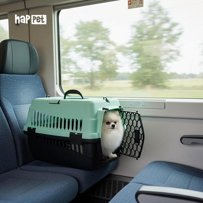 Транспортний бокс для тварин Happet ABBA M сірий 56x37x37 см – міцний, добре провітрюваний бокс з пластику для котів та маленьких собак, переноска для подорожей, переноска для котів (S (50x33x33cm), ABBA світло-зелений)