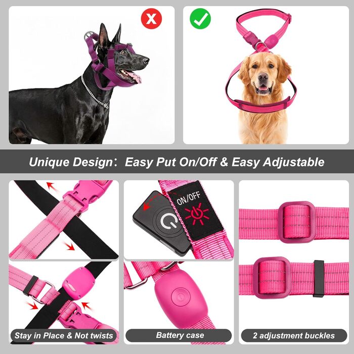 Світлодіодне обіднє світловідбиваючий жилет для собак PZRLit, м'який, регульований, перезаряджуваний (зелений, рожевий, середній)