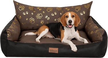 Ліжко для собак - м'яке ліжко-корзина для собак, котів, маленьких, середніх та великих собак - подушка для собак, собаче ліжко-софа, лежанка для собак, місце для сну - 80x61 см - Колір: Коричневий з лапами XL - 80x61 см Коричневий з лапами