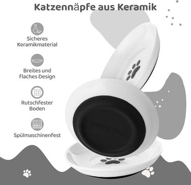 Набір керамічних мисок для котів Dorakitten, 3 шт, широкі, плоскі, з нековзким силіконовим дном, для води та корму, 15 см
