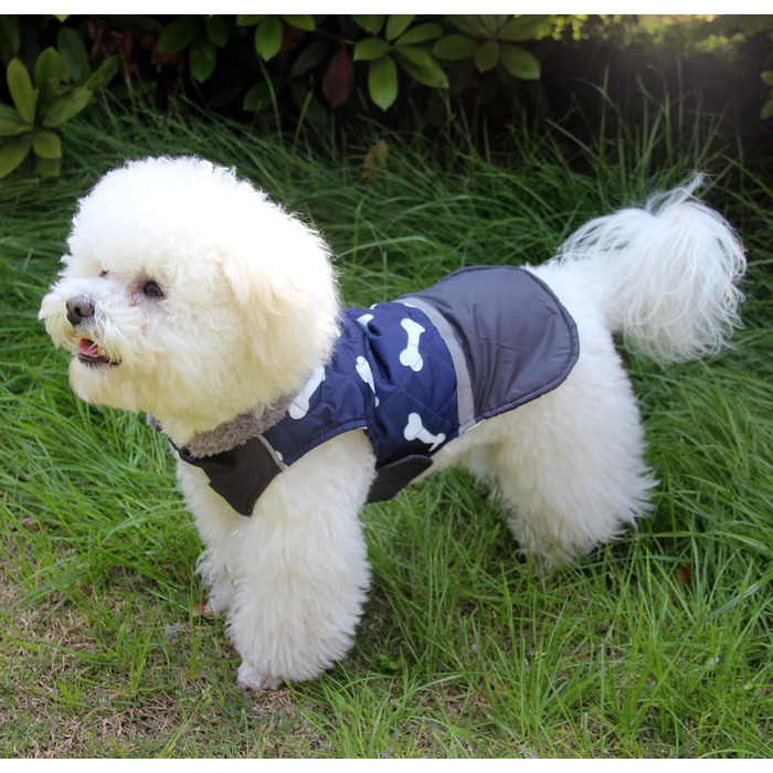 Водонепроникний теплий зимовий одяг для собак (маленьких порід) JoyDaog, перевертається, з флісовим коміром, блакитний, розмір S
