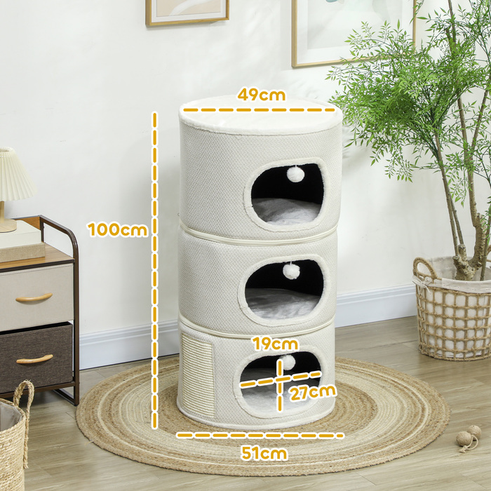 PawHut Scratching Barrel, висота 100 см Cat Barrel з 3 отворами, Cat Post з ігровими кулями, Cat Tower з Sisal, для котів до 6 кг, Бежевий+Кремово-білий | Аосом