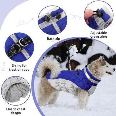 Зимовий теплий одяг для собак: водонепроникна куртка з підкладкою з вовни, для маленьких та середніх собак, блакитна, розмір XS