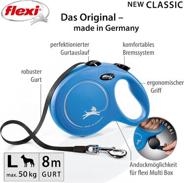 Flexi Classic L рулетка для собак до 50 кг (8 м, блакитна)