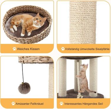 Дерев'яний будиночок для котів COSTWAY 104 см з когтеточкою, корзиною та м'ячем