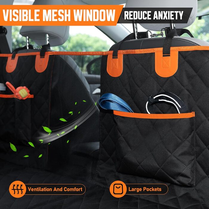 Захисний чохол на автосидіння для собак середніх та великих порід, з ременями безпеки, іграшкою, пилозбирачем, водовідштовхувальний, стійкий до подряпин, гамак з жорстким подовженням, захист заднього сидіння, для подорожей