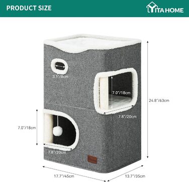 Будиночок для котів YITAHOME, котяче ліжко, ігрова тумба, когтеточка, меблі для котів, сірий